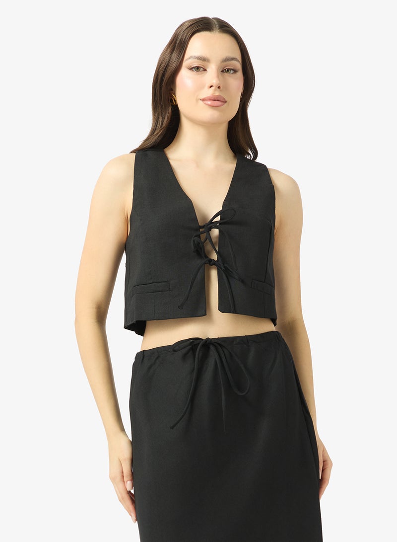 Ginger Tie Up Vest & A Line Skirt Coord Set - Image 3